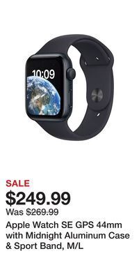 BJ’s Apple watch se gps 44mm with midnight aluminum case & sport band, m/l offer