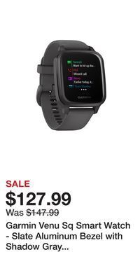 BJ’s Garmin venu sq smart watch - slate aluminum bezel with shadow gray case and silicone band offer