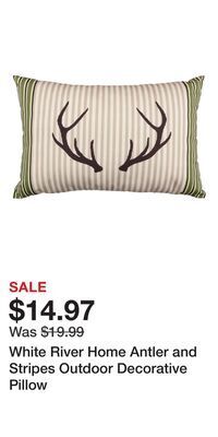 Cabela's White river home antler and stripes outdoor decorative pillow offer
