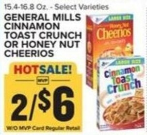 Food Lion GENERAL MILLS CINNAMON TOAST CRUNCH OR HONEY NUT CHEERIOS offer