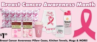 Dollar Tree Breast cancer awareness pillow cases, kitchen towels, mugs & more! offer