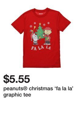 Five Below Peanuts christmas 'fa la la' graphic tee offer
