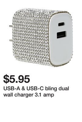 Five Below Usb-a & usb-c bling dual wall charger 3.1 amp offer