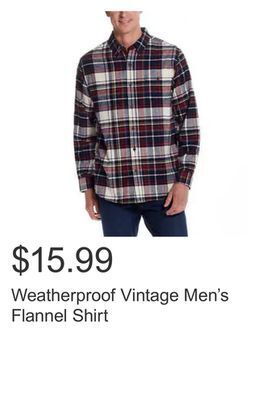 Costco Weatherproof vintage men's flannel shirt offer