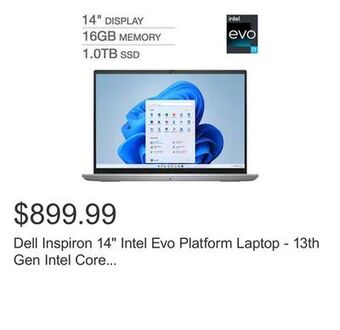Dell inspiron 14 intel evo platform laptop - 13th gen intel core i7-1360p - 2560x1600 display