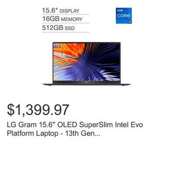 Costco Lg gram 15.6 oled superslim intel evo platform laptop - 13th gen intel core i7-1360p - oled fhd display (1920 x 1080) - windo offer