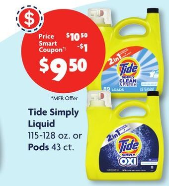 Family Dollar Tide simply liquid 115-128 oz. or pods 43 ct offer