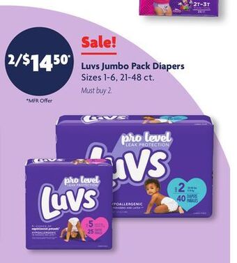 Family Dollar Luvs jumbo pack diapers offer
