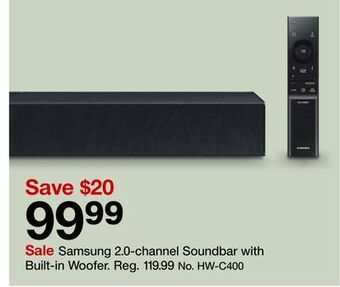 Target Samsung 2.0-channel soundbar with built-in woofer offer