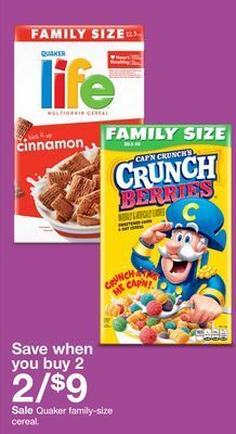 Target Quaker family-size cereal offer