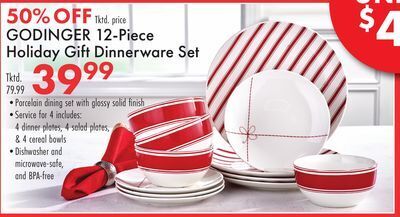 Boscov's Godinger 12-piece holiday gift dinnerware set offer