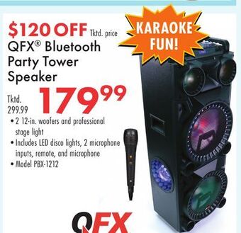 Boscov's Qfx bluetooth party tower speaker offer