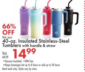 Boscov's 40-oz. insulated stainless-steel tumblers with handle & straw offer