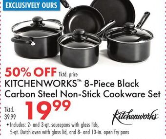 Boscov's Kitchenworks 8-piece black carbon steel non-stick cookware set offer