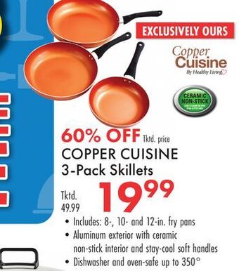 Boscov's Copper cuisine 3-pack skillets offer