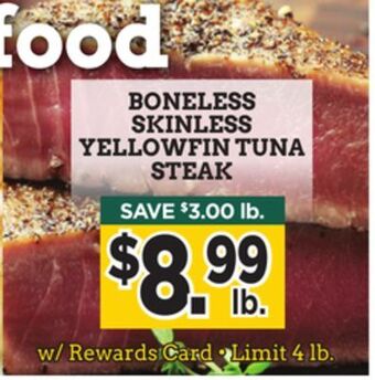 Dearborn Market Boneless skinless yellowfin tuna steak offer