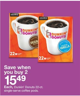 Target Dunkin' donuts 22-ct. single-serve coffee pods offer