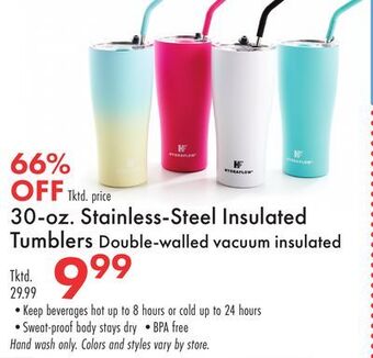 Boscov's 30-oz. stainless-steel insulated tumblers offer