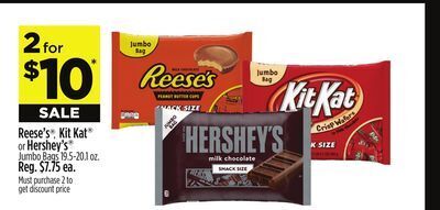 Dollar General Reese's , kit kat or hershey's jumbo bags offer