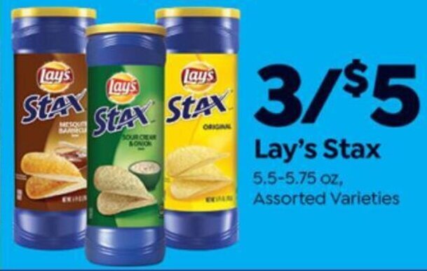 Save a Lot Lay's Stax 5.5-5.75 oz, Assorted Varieties offer