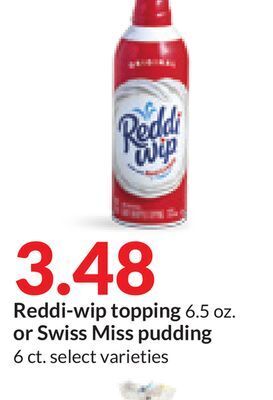 Hy-Vee Reddi-wip topping 6.5 oz. or swiss miss pudding 6 ct offer