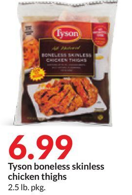 Hy-Vee Tyson boneless skinless chicken thighs offer