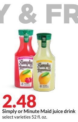 Hy-Vee Simply or minute maid juice drink offer