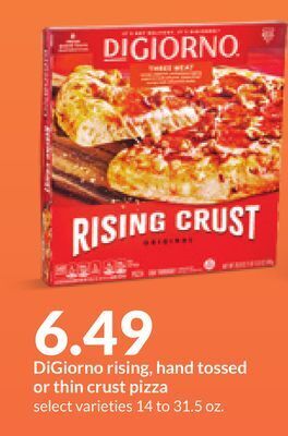 Hy-Vee Digiorno rising, hand tossed or thin crust pizza offer