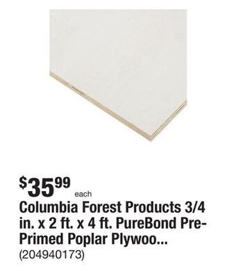 The Home Depot Columbia forest products 3/4 in. x 2 ft. x 4 ft. purebond pre-primed poplar plywood project panel (free custom cut available) offer