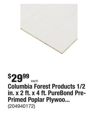 The Home Depot Columbia forest products 1/2 in. x 2 ft. x 4 ft. purebond pre-primed poplar plywood project panel (free custom cut available) offer