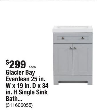The Home Depot Glacier bay everdean 25 in. w x 19 in. d x 34 in. h single sink bath vanity in pearl gray with white cultured marble top offer