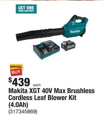 The Home Depot Makita xgt 40v max brushless cordless leaf blower kit (4.0ah) offer