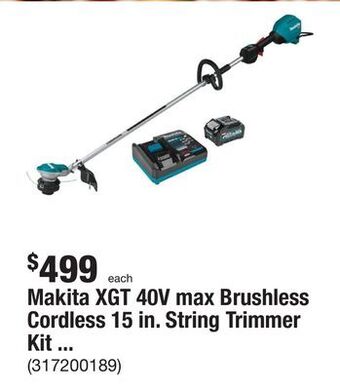 The Home Depot Makita xgt 40v max brushless cordless 15 in. string trimmer kit (4.0 ah) offer