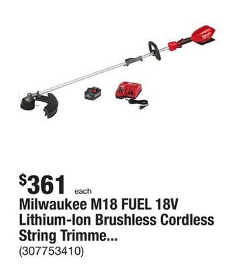 The Home Depot Milwaukee m18 fuel 18v lithium-ion brushless cordless string trimmer with quik-lok attachment capability and 8.0 ah battery offer