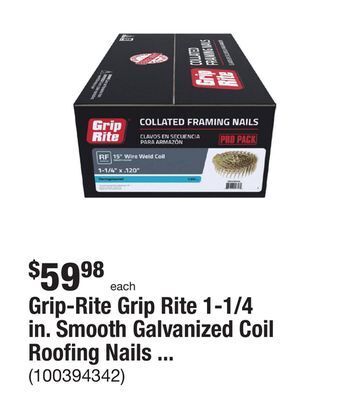 The Home Depot Grip-rite grip rite 1-1/4 in. smooth galvanized coil roofing nails (7200-pack) offer