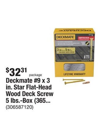 The Home Depot Deckmate #9 x 3 in. star flat-head wood deck screw 5 lbs.-box (365-piece) offer
