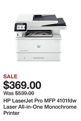Office Depot Hp laserjet pro mfp 4101fdw laser all-in-one monochrome printer offer