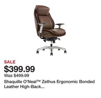Office Depot Shaquille o'neal zethus ergonomic bonded leather high-back executive chair, brown offer