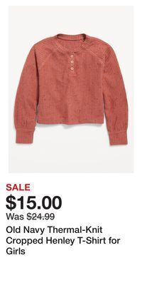 Old Navy Old navy thermal-knit cropped henley t-shirt for girls offer