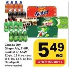 ACME Canada Dry Ginger Ale, 7-UP, Sunkist or A&W offer