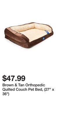 Big Lots Brown & tan orthopedic quilted couch pet bed, (27 x 36) offer