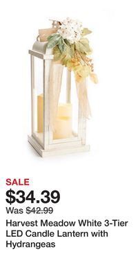 Big Lots Harvest meadow white 3-tier led candle lantern with hydrangeas offer