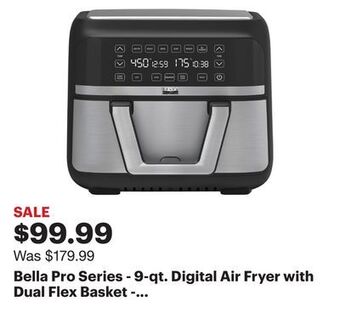 Best Buy Bella pro series - 9-qt. digital air fryer with dual flex basket - stainless steel offer