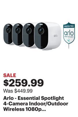 Best Buy Arlo - essential spotlight 4-camera indoor/outdoor wireless 1080p surveillance system - white offer