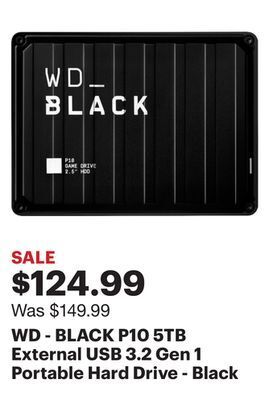Best Buy Wd - black p10 5tb external usb 3.2 gen 1 portable hard drive - black offer