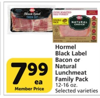 Albertsons Hormel black label bacon or natural lunchmeat family pack offer
