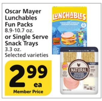 Albertsons Oscar mayer lunchables fun packs 8.9-10.7 oz. or single serve snack trays 3.3 oz offer