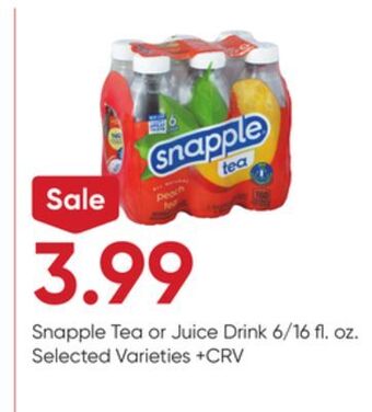 Stater Bros Snapple tea or juice drink offer