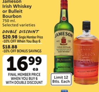 Albertsons Jameson irish whiskey or bulleit bourbon offer