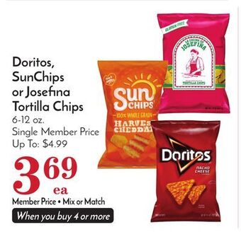 Pavilions Doritos, sunchips or josefina tortilla chips offer